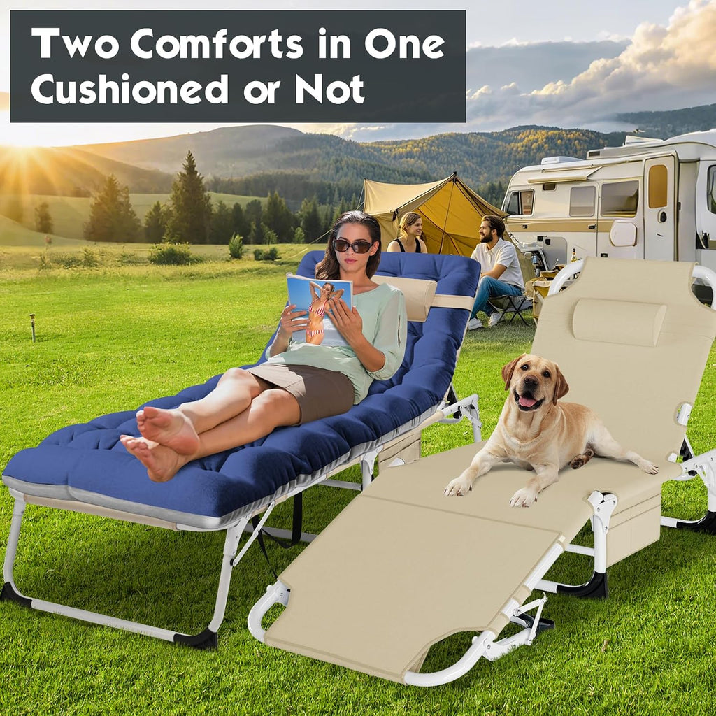 MOPHOTO Folding Tanning Chair, 5-Position Chaise Lounge with Face Hole