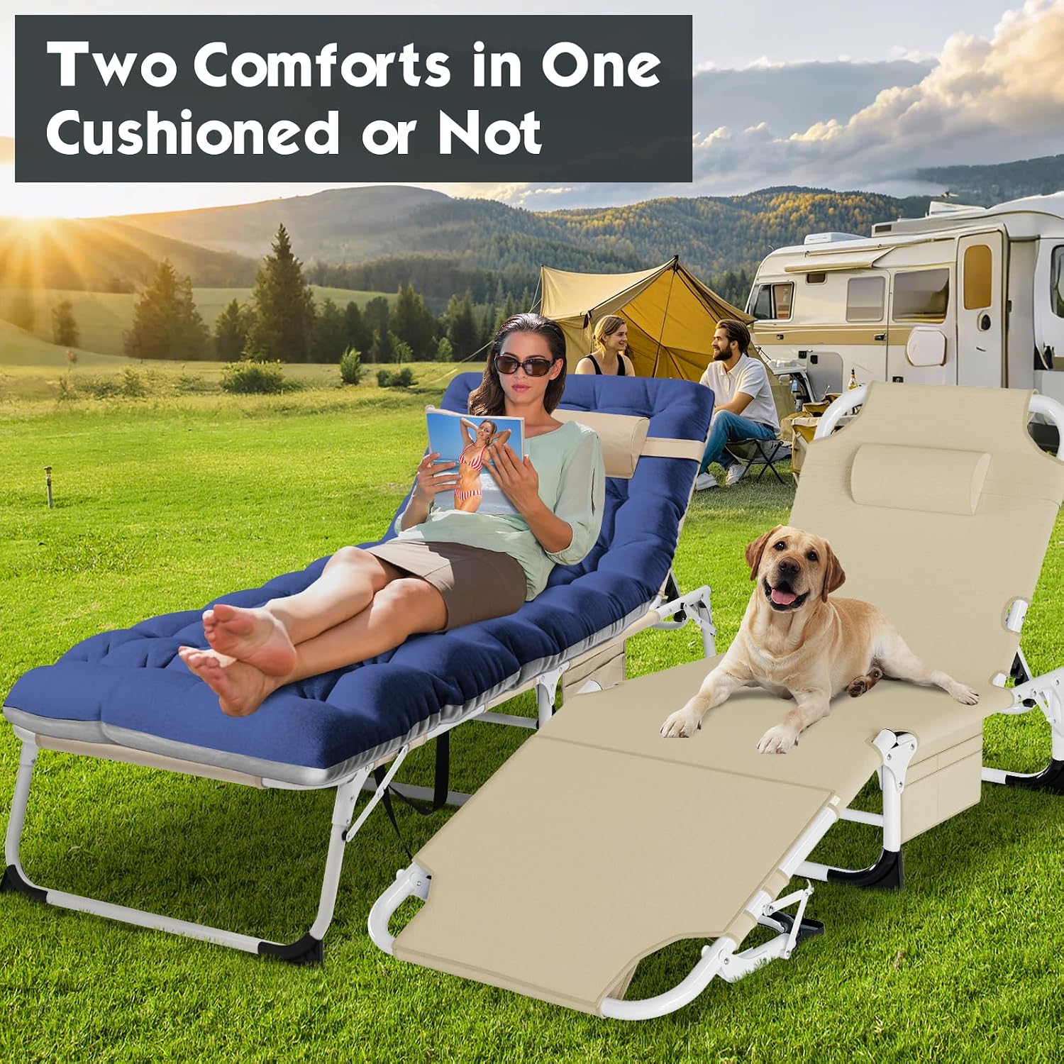 MOPHOTO Folding Tanning Chair, 5-Position Chaise Lounge with Face Hole