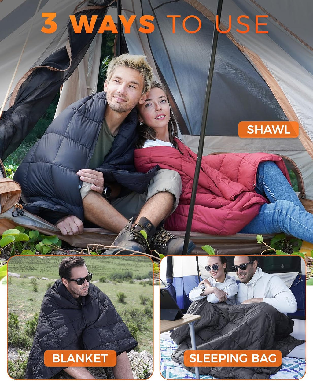 KingCamp Ultralight Camping Blanket, Wearable Packable Blanket 69" x 53"