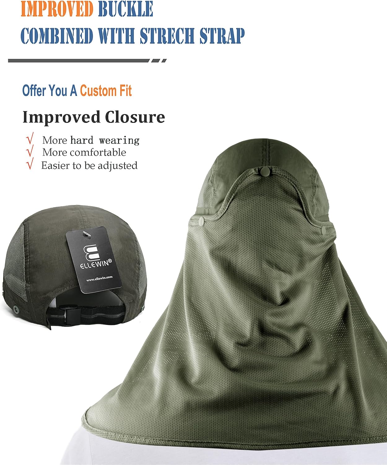 Outdoor Sun Hat for Men Women UPF 50+ Fishing UV Hat with Neck Flap Face Cover for Sun Protection