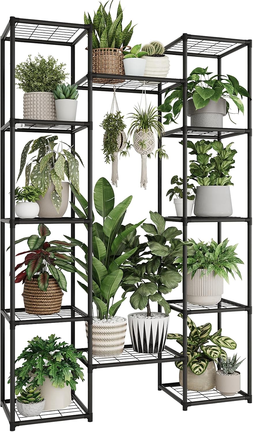 GENTINGBRO Plant Stand Indoor Outdoor 62.2“ Tall Plant Shelf Large Tiered Flower Stands for Multiple Display Wood Hanging Planter Holder for Living Room Garden Balcony Patio Decor