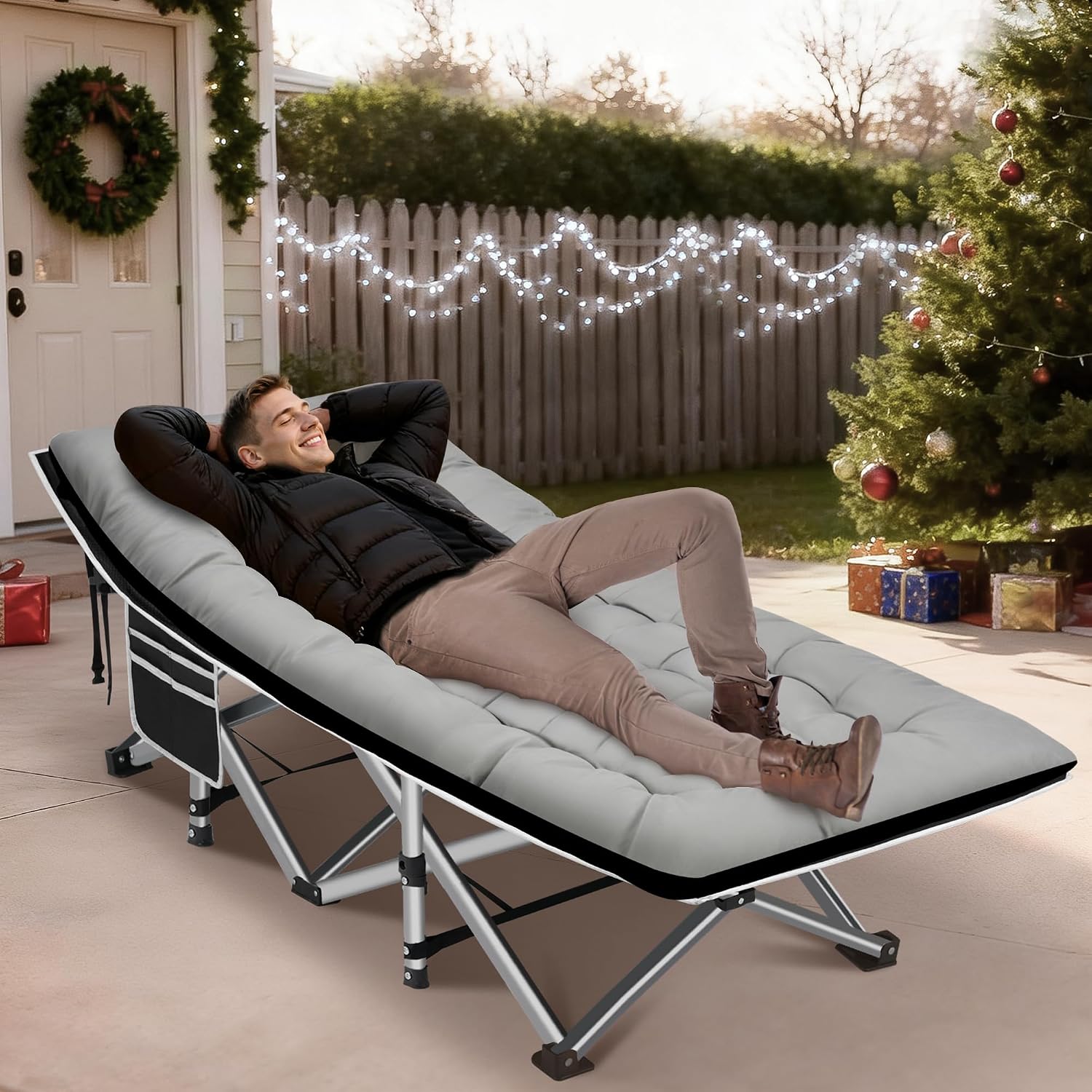 HABUTWAY Camping Cots for Adults, 600lbs Capacity, Folding Camping Cot with Mattress, Sleeping Cots for Adults with Carry Bags for Travel,Beach,Patio,Home Office,Nap Time
