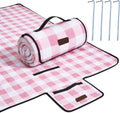 HX&OD Outdoor Picnic Blanket, Extra Large, 80''x60'' Waterproof Foldable Blankets Gingham Picnic Mat for Beach, Camping Grass Lawn Park Accessories Cute Couple Ideas Wedding (Pink, 80”x60”)