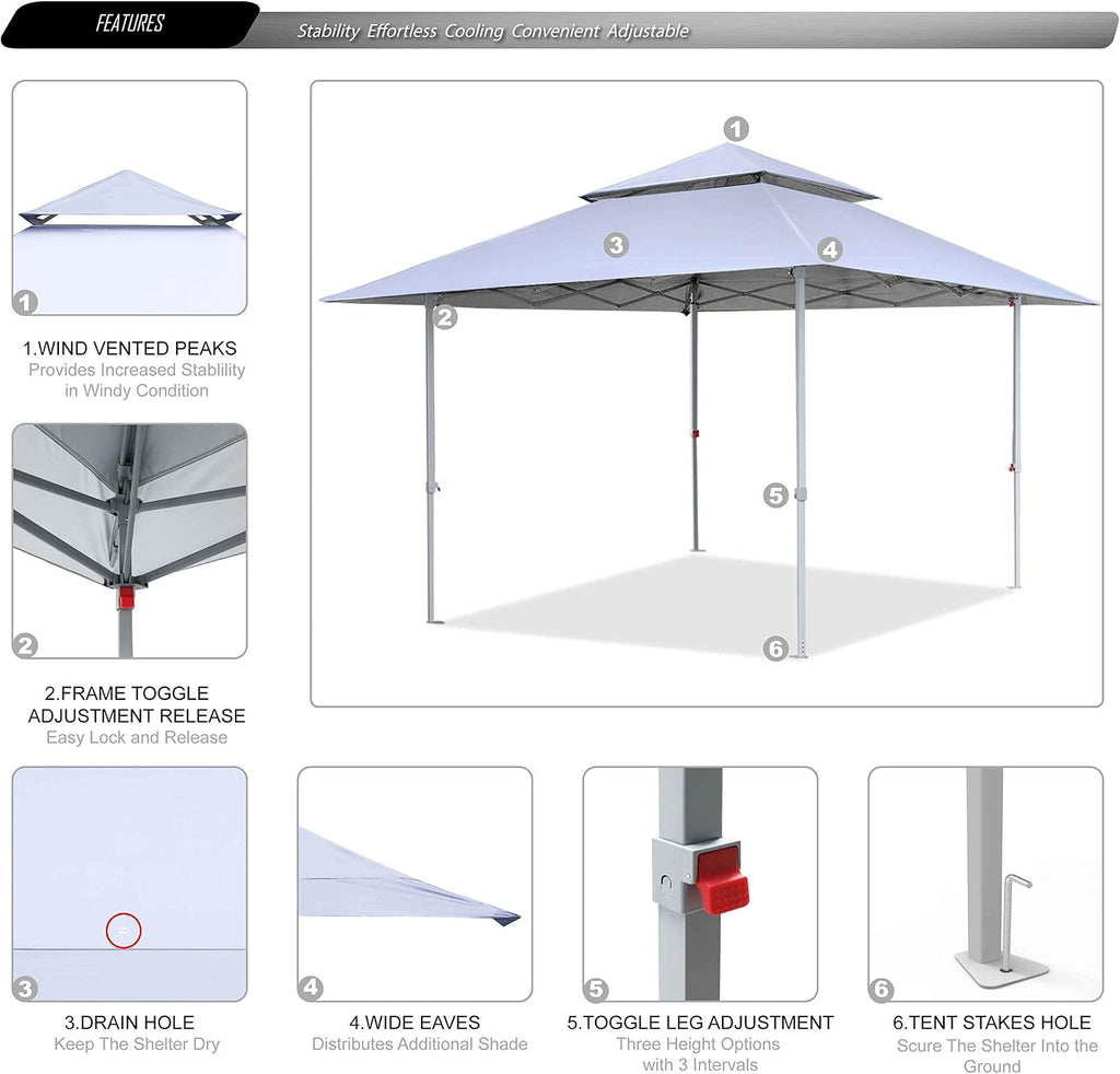 ABCCANOPY 13x13 Instant Pop Up Canopy Tent, Double Vented Top, White