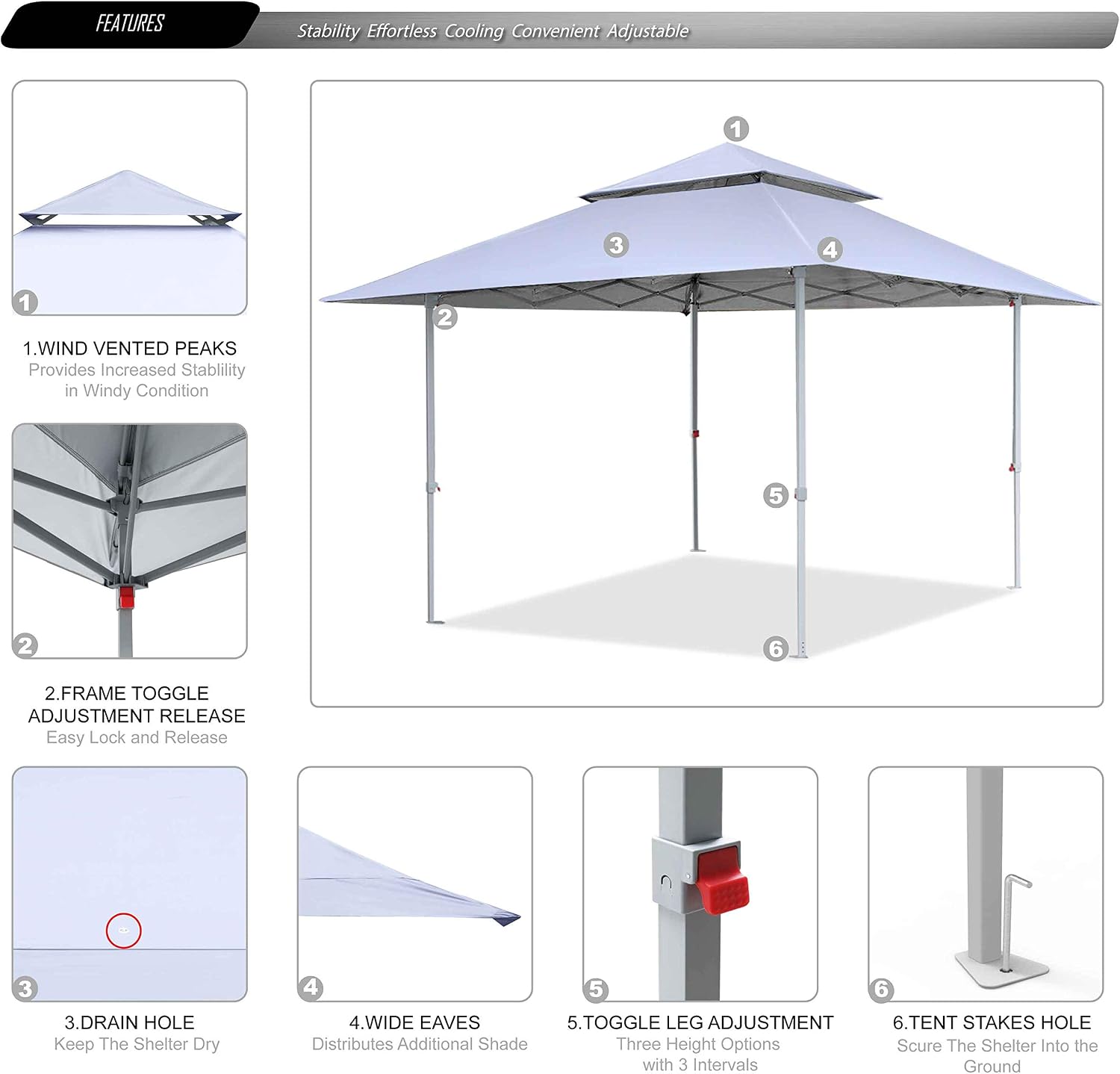 ABCCANOPY 13x13 Instant Pop Up Canopy Tent, Double Vented Top, White