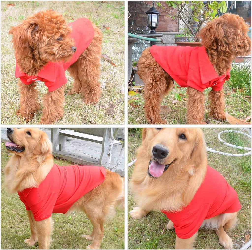 lovelonglong Basic Dog Polo Shirts Premium Cotton, Polo T-Shirts for Large Medium Small Dogs with a Two-Button Collar Blank Color Red XL