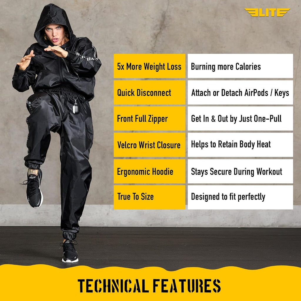 Elite Sports Zip-Up Sauna Suit for Men & Women, Hoodie Sweat Suit Gym MMA