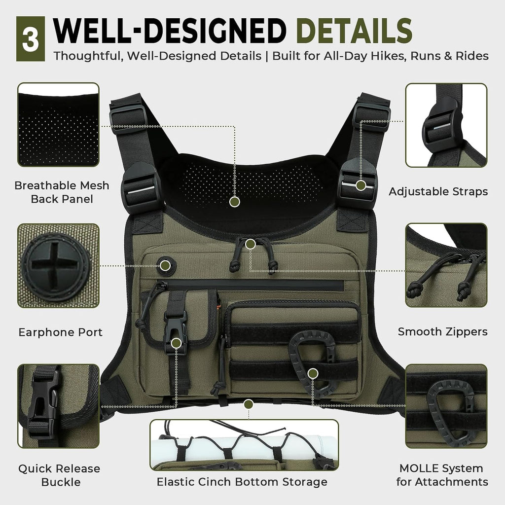 Muserise Outdoor Chest Bag For Men and Women, Tactical Vest For Running, Cycling, EDC Chest Pack Rig For Sports and Workouts