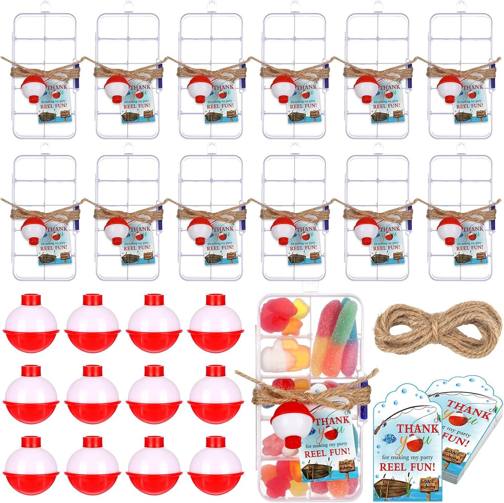 Wonderjune 24 Fishing Party Favors Tackle Boxes with Thank You Cards