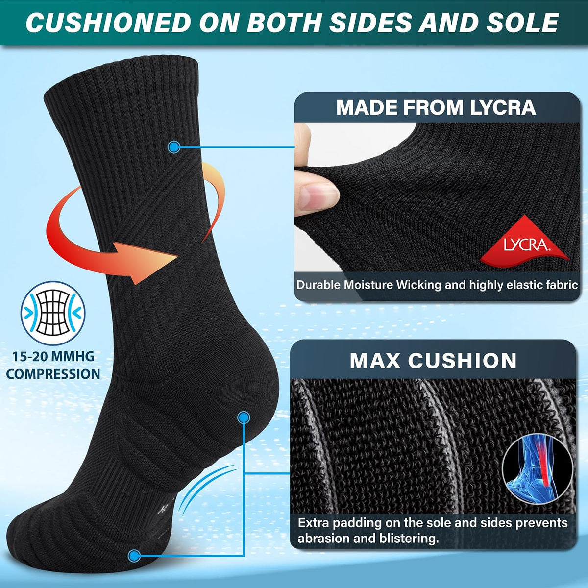 Hylaea Unisex Crew Socks for Running Athletic, Comperssion & No Blisters