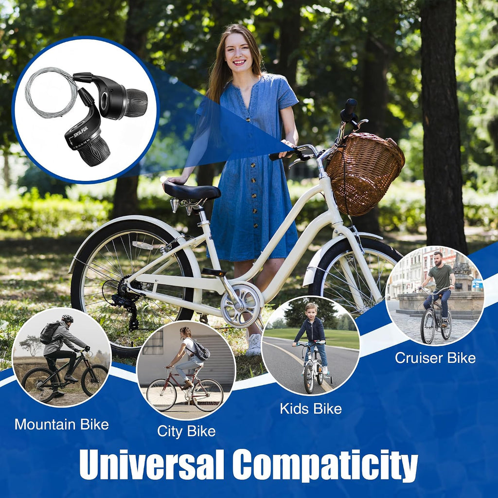 MEGHNA Bicycle Twist Shifter 7 - Speed Grip Shift Mountain Bike 3 x 7 Shifters Gear Grip Shift Set for Kids Bike City Bike etc (Pair) (Black - 3 x 7 Speed no Grips)