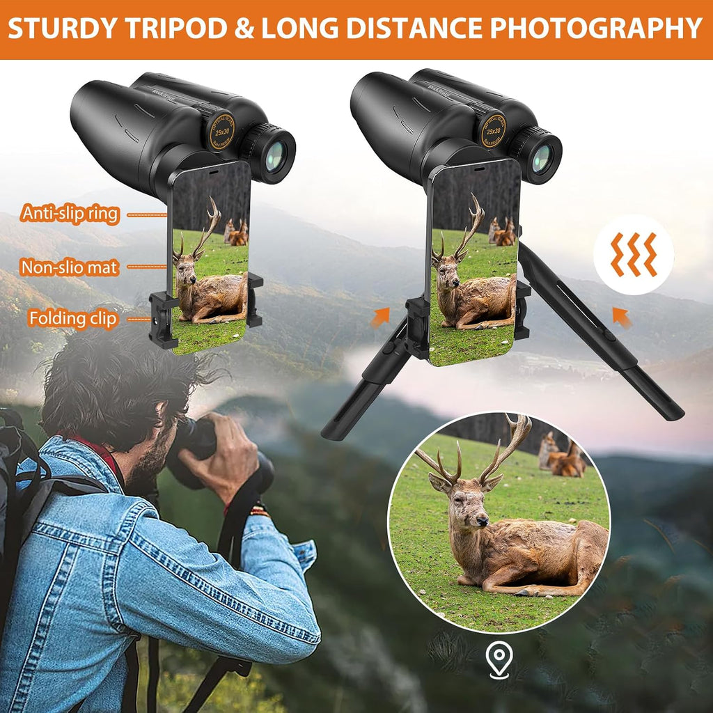 HD Binoculars 25x30 for Adults with Phone Adapter,Tripod and Tripod Adapter