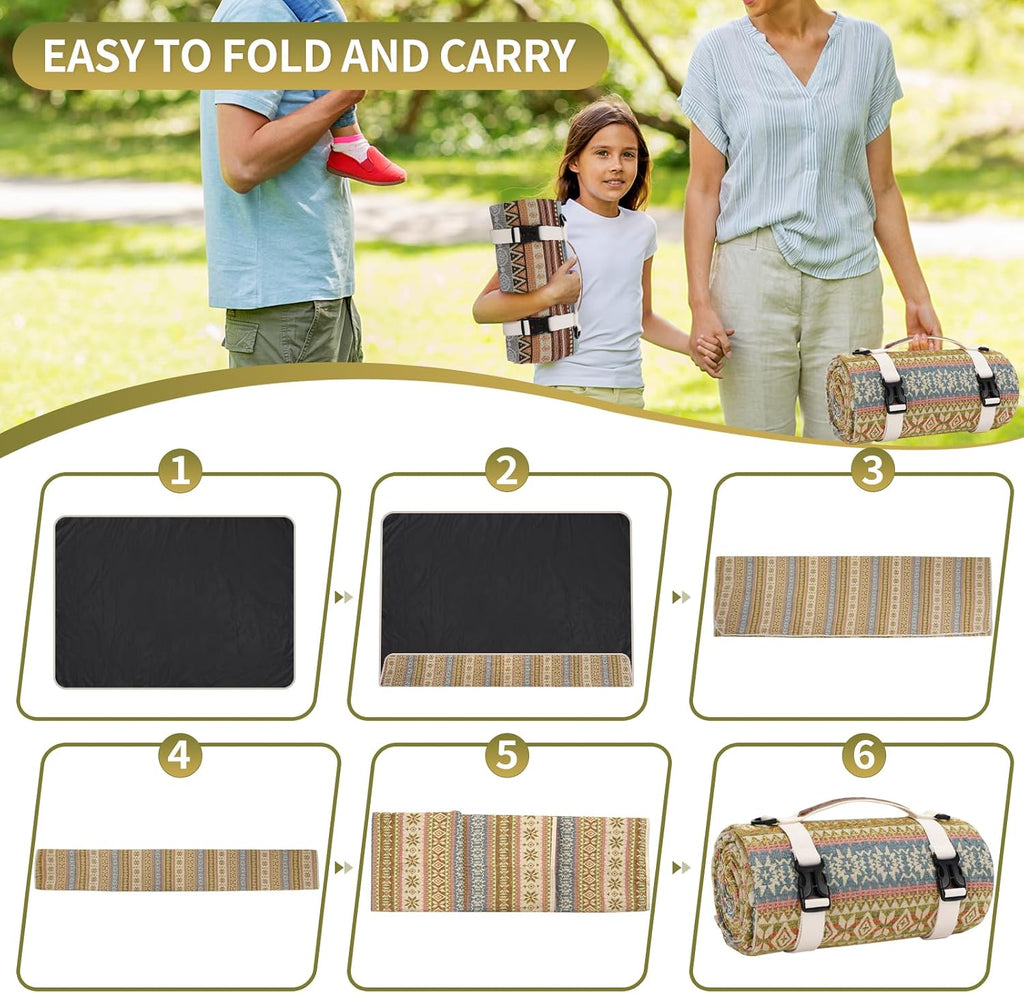 G GOOD GAIN Picnic Blanket Waterproof Outdoor Machine Washable,Yellow