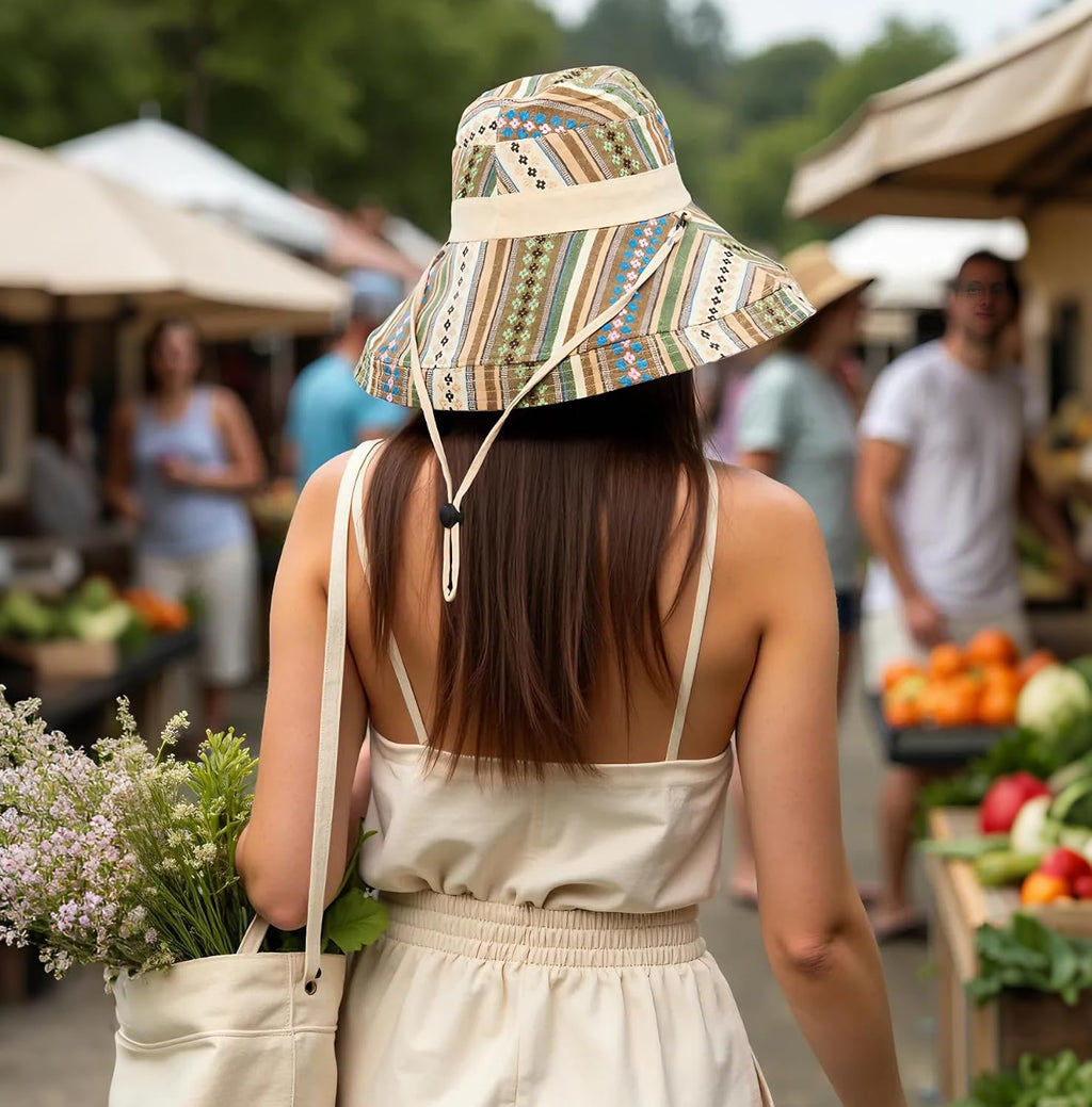Wide Brim Sun Hat for Women Reversible Beach Hats Metal Wired Edge Gardening Hats, UPF 50+ Bucket Summer Hat