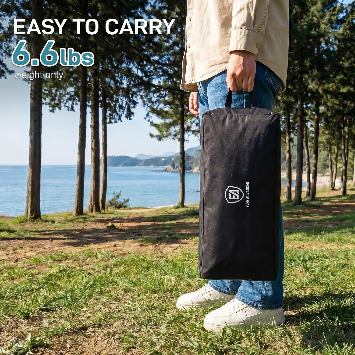 EVER ADVANCED Ultralight Aluminum Camping Cot – 20-Second Fast Fold, Zipper Carry Case, Supports 225Lbs, Compact for Travel & Outdoor, Black