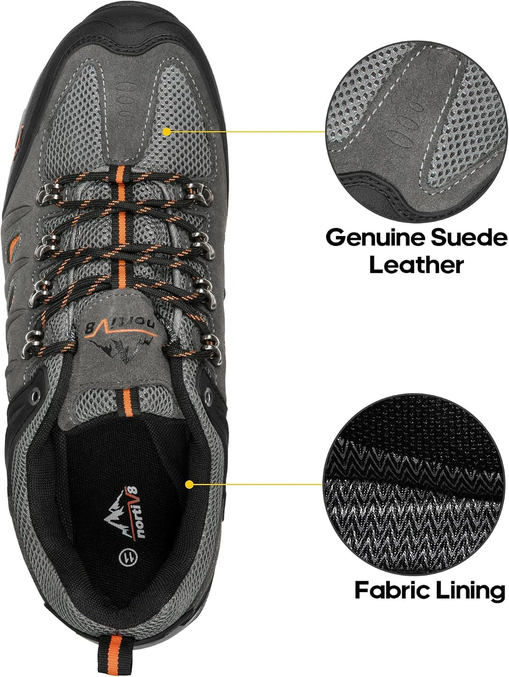 NORTIV 8 Men's Waterproof Hiking Shoes Leather | Low-Top Hiking Shoes for Outdoor Trailing Trekking Camping Walking