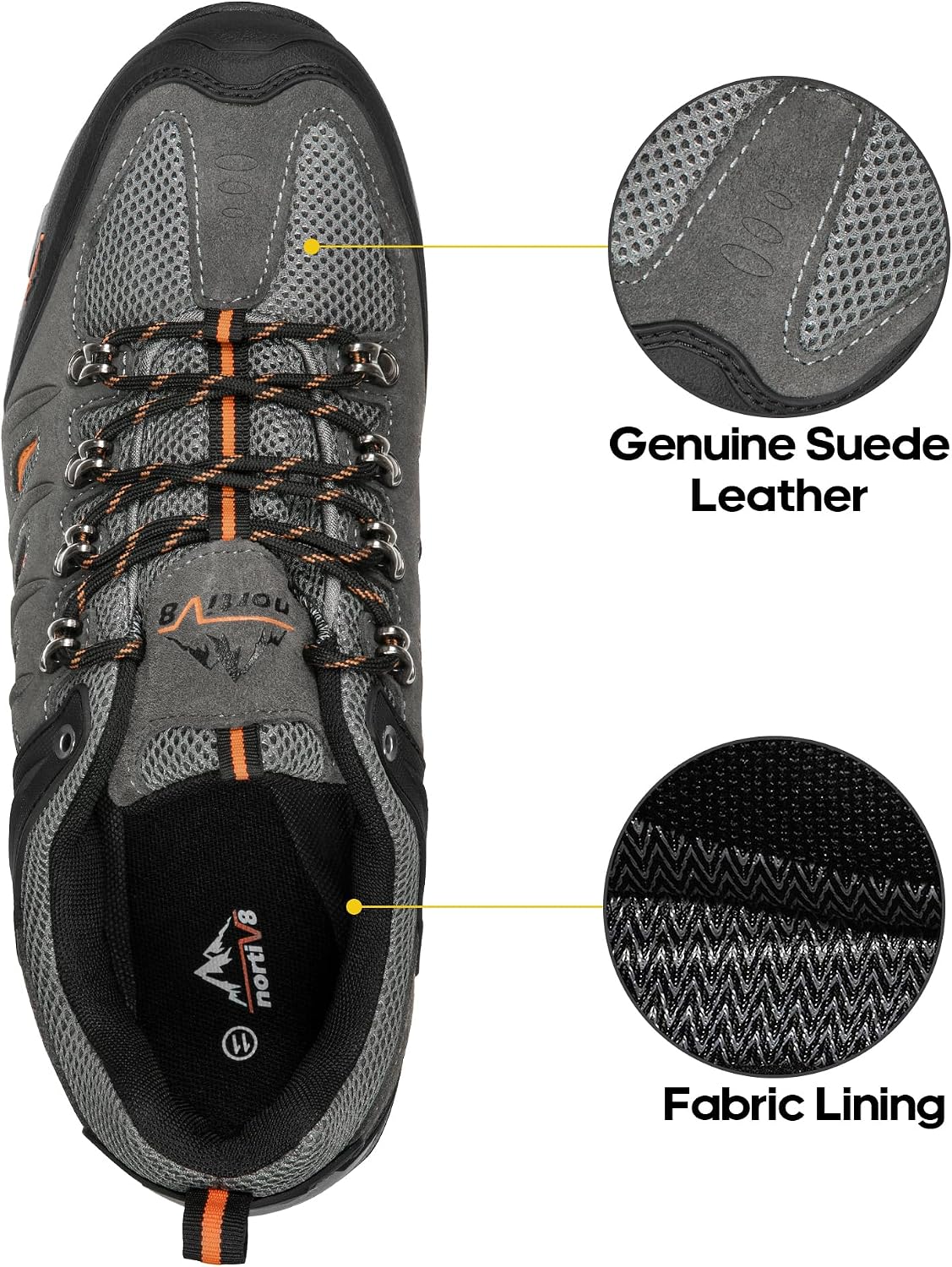 NORTIV 8 Men's Waterproof Hiking Shoes Leather | Low-Top Hiking Shoes for Outdoor Trailing Trekking Camping Walking