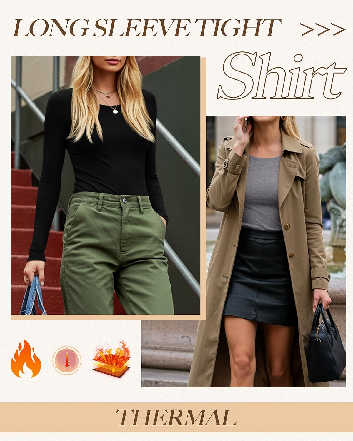 Neer 3 Pack Womens Thermal Shirts Crew Neck Fleece Lined Tops