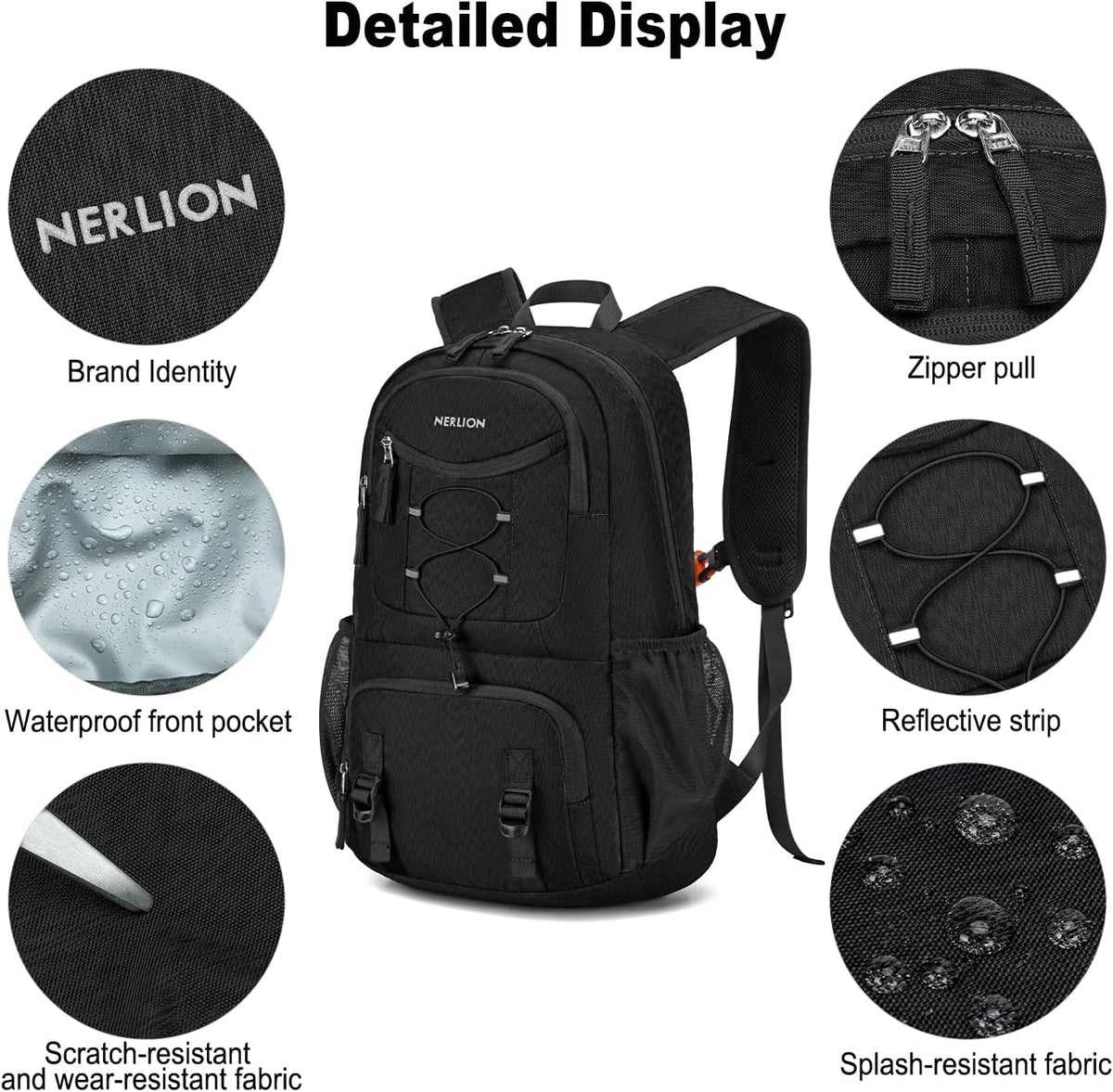 Nerlion 35L Hiking Backpack Travel Backpack for Men Women Camping Waterproof Outdoor Hiking Daypack Lightweight Backpack Black