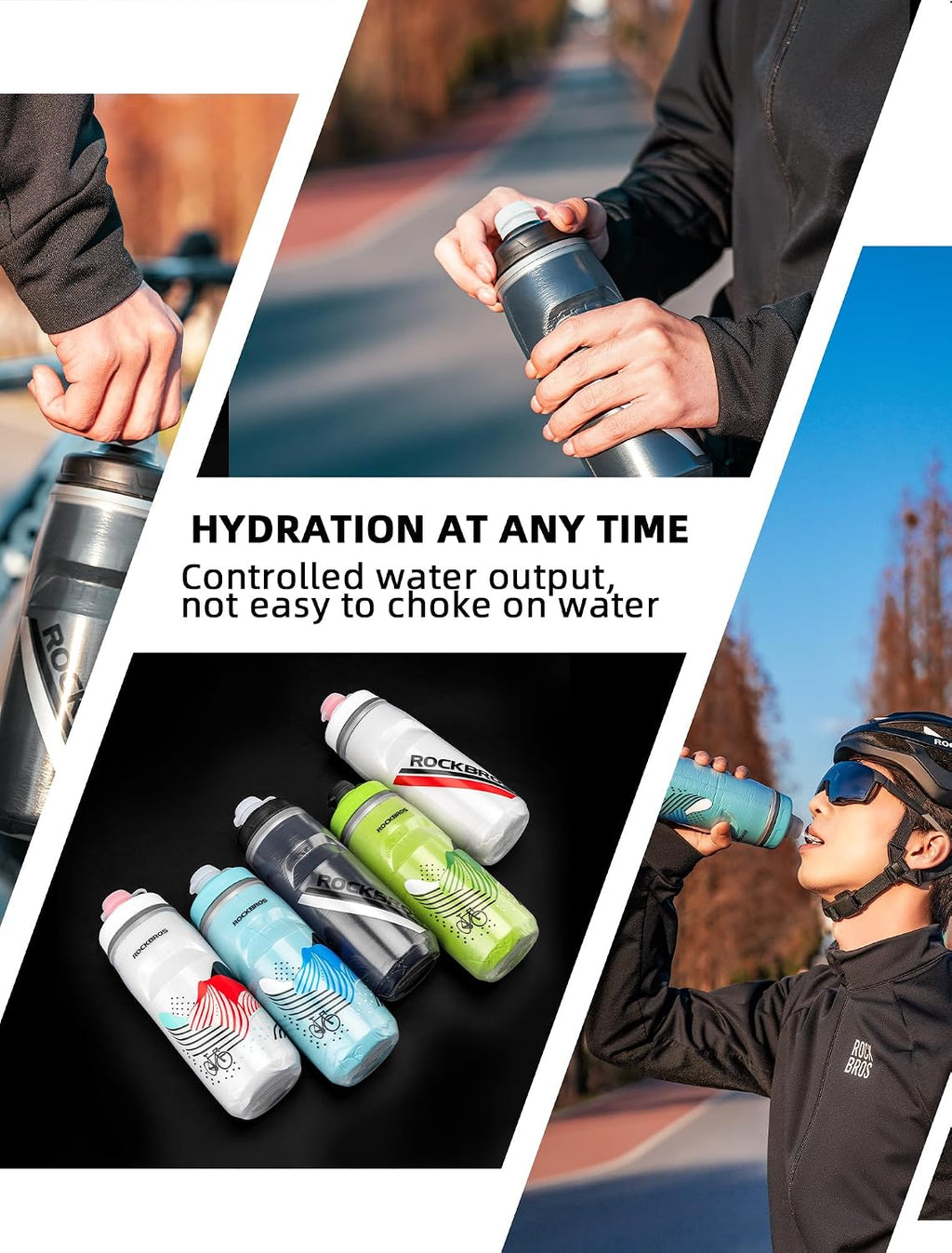 ROCKBROS Bike Water Bottle, 21oz Insulated Cycling Squeeze Bottle