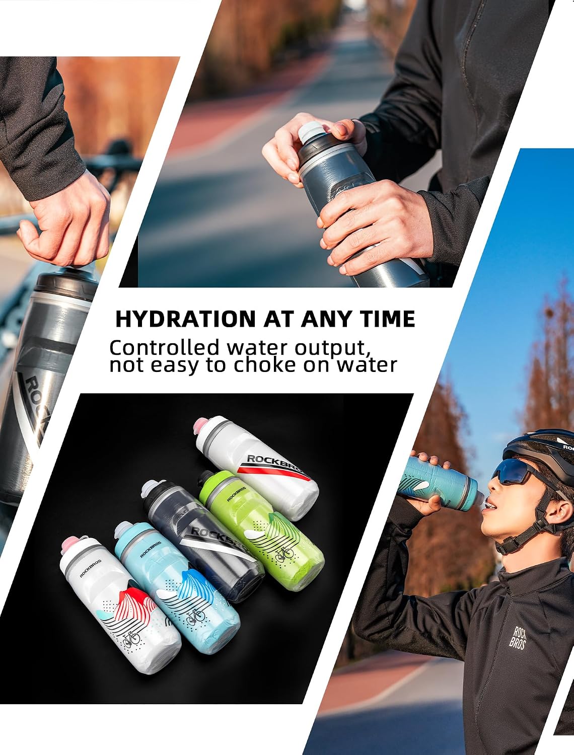 ROCKBROS Bike Water Bottle, 21oz Insulated Cycling Squeeze Bottle