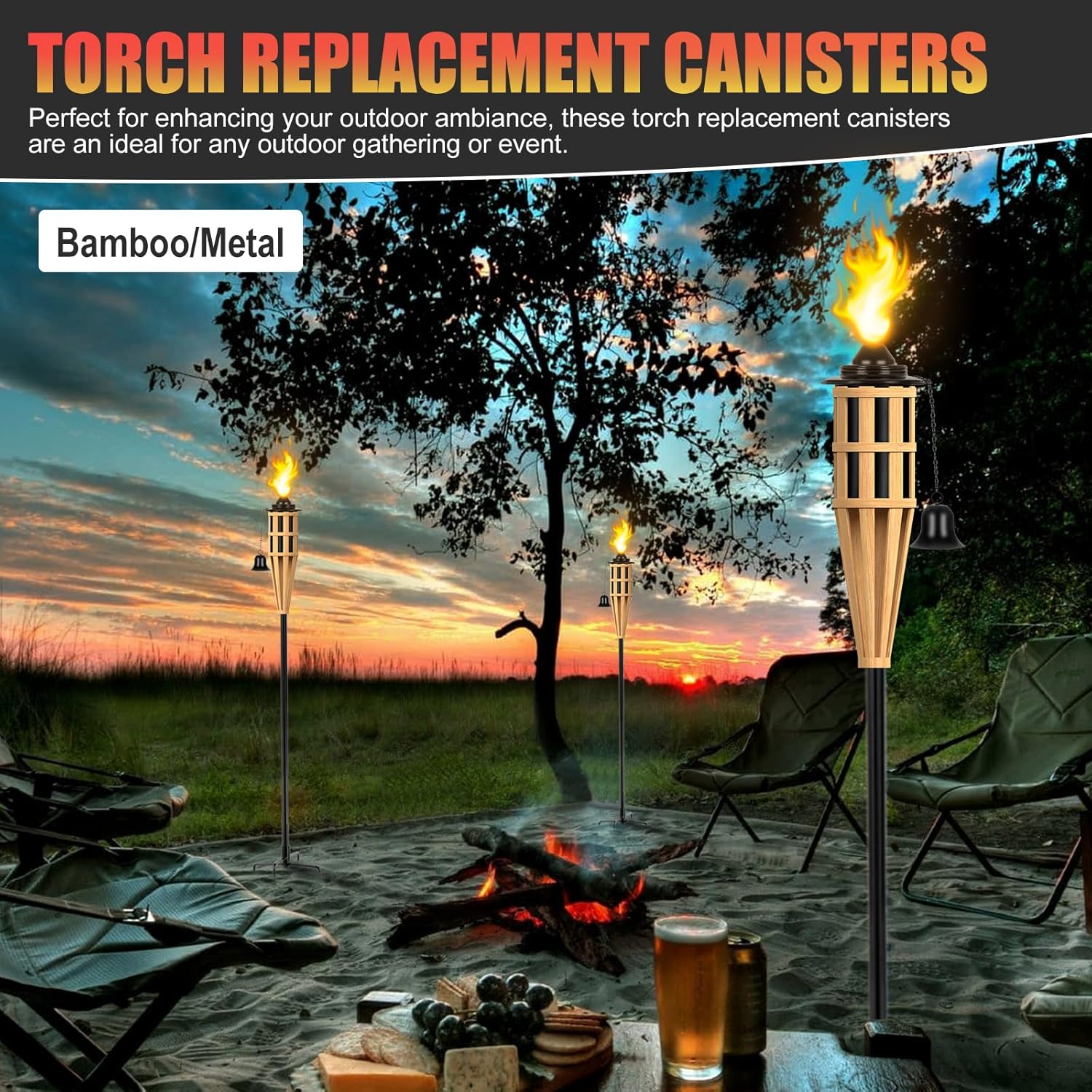 12oz Torch Replacement Canisters, Torch Refillable Canisters Bamboo Torch Fuel Can, Citronella Tabletop Torches Canister Outdoor for Patio Garden Decor, 4 Pack