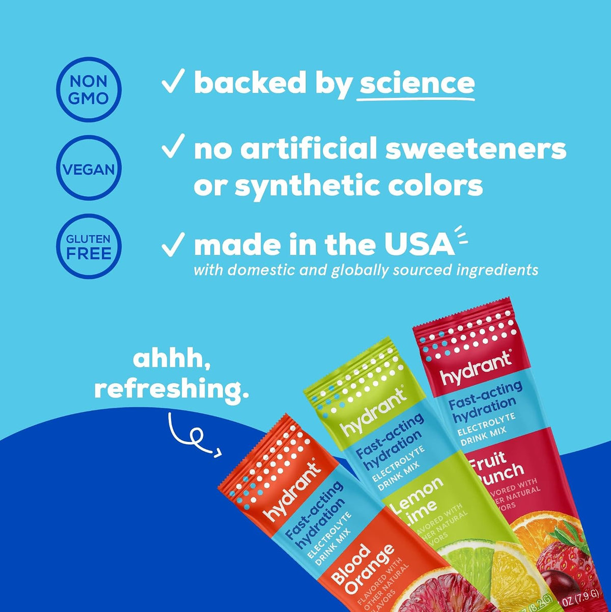 Hydrant - Hydration Powder Variety Pack, 30 Individual Instant Electrolyte Rehydration Packets - Low Sugar Drink Mix for Daily Use, Travel & Workouts