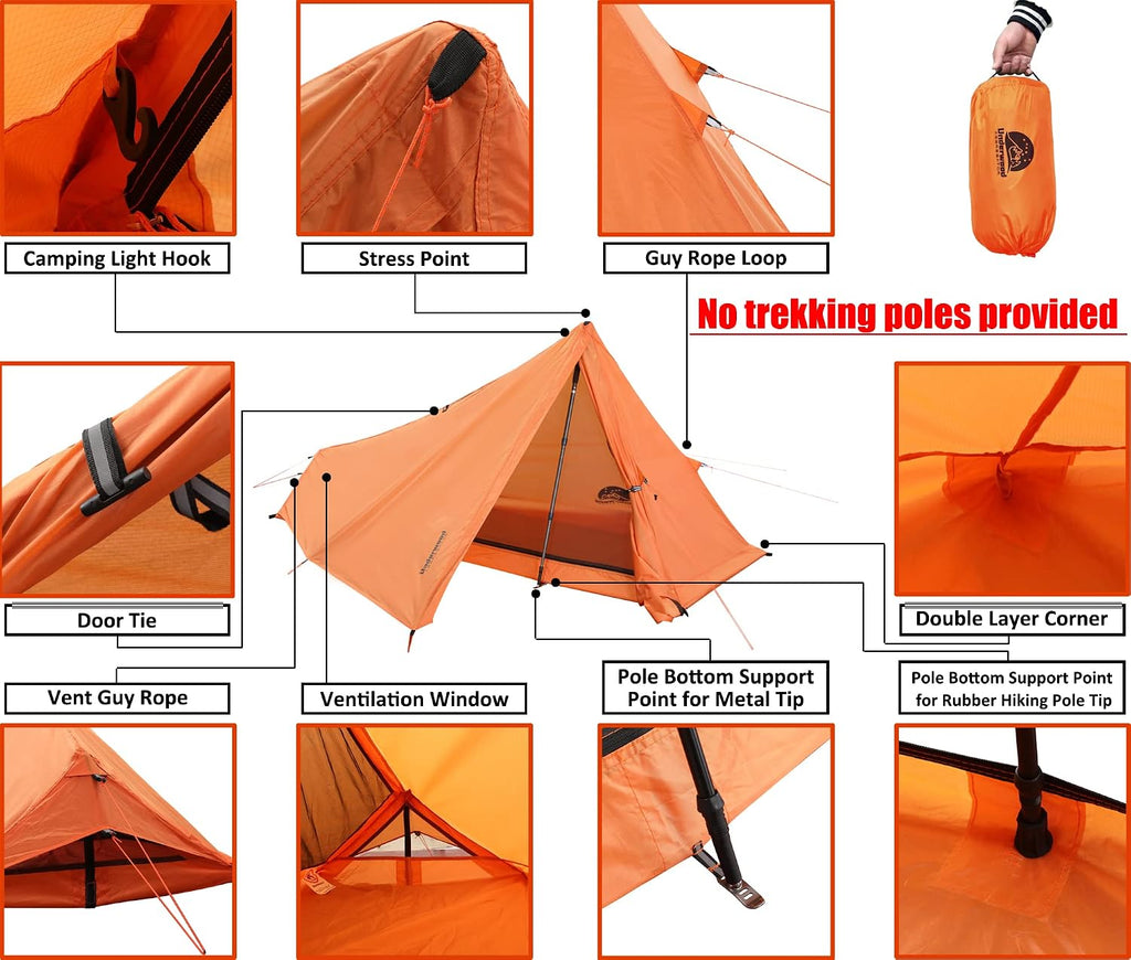 1 Person Trekking Pole Tent, Ultralight Backpacking Hiking Tent (NO Poles)