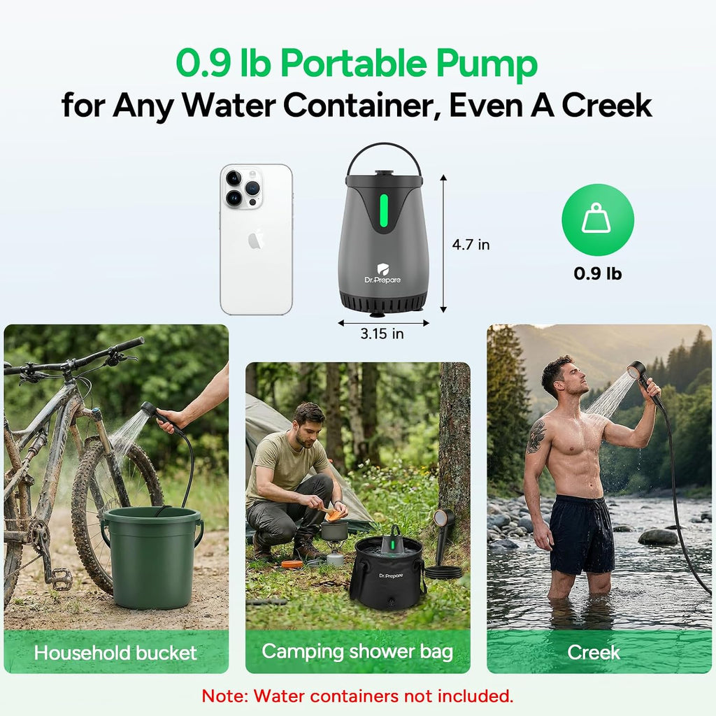 DR.PREPARE Camping Shower, 4 Gallons 15L Portable Camp Shower Bag for Camping Beach Travelling Hiking Trip, Solar Shower Outdoor with On-Off Switchable Shower Head