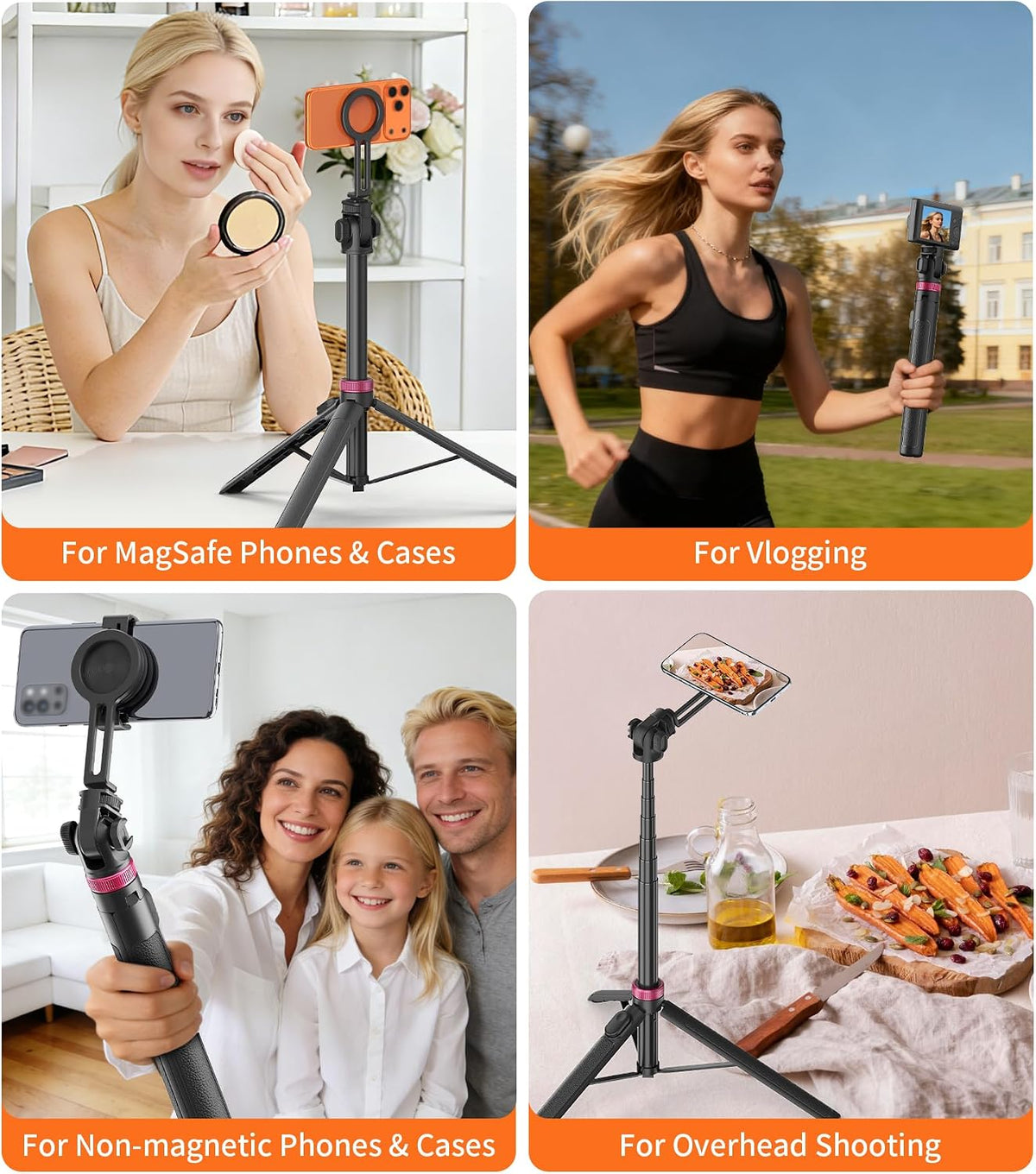 69" Magnetic Phone Tripod Stand Selfie Stick with Remote & Phone Mount