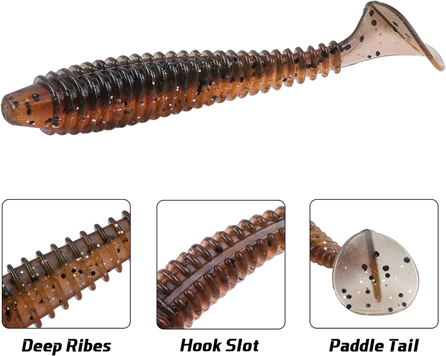 RUNCL Swimbaits Paddle 10/20/30/40PCS, 5/4/3/2 Inchs Paddle Tail, Soft Lure for Trout Crappie Bass, Durable Plastic Bait Swimmer for Saltwater/Freshwater, Fishing Lover's Gift