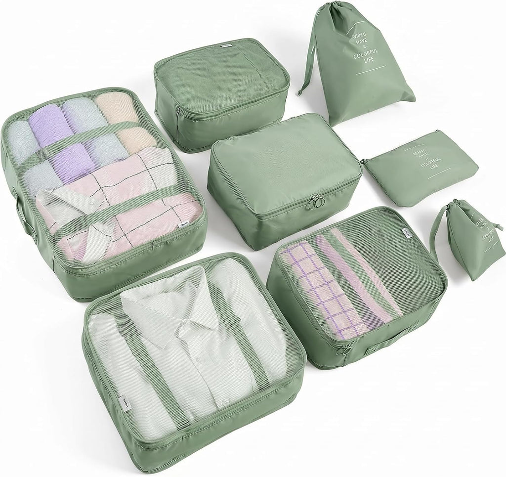 LANSKLBD 6/8 Set Packing Cubes for Suitcases Travel Luggage Packing Organizers,Travel Accessories Essentials Luggage Organizer with Shoe/Tioletry/Laundry Bag (Matcha Green, 8 set)