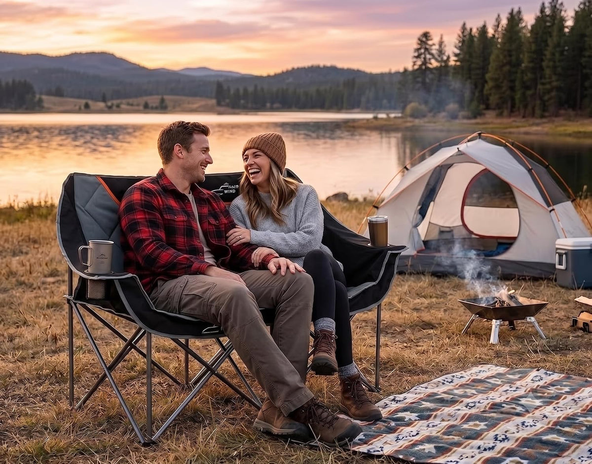 FAIR WIND Oversized Fully Padded Camping Double Chair Folding Loveseat