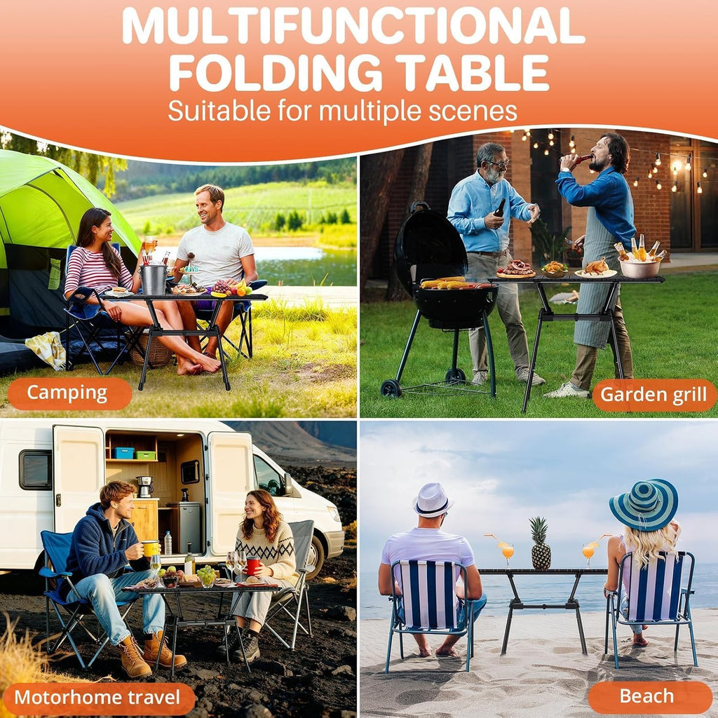 Aluminum Roll Up Camping Table 35''x16'', 4 Adjustable Heights Up to 28''