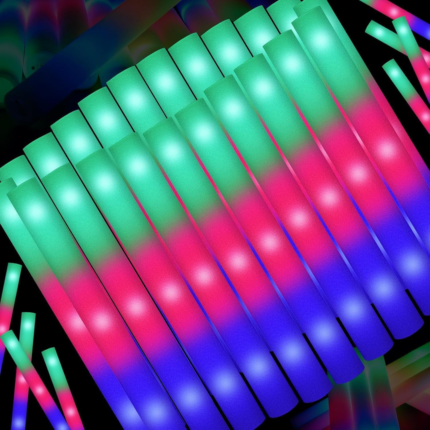 SHQDD 115 Pack LED Foam Glow Sticks, Glow Sticks Bulk with 3 Modes Colorful Flashing, Glow in the Dark Party Supplies for Wedding, Raves, Concert, Camping, Sporting Events, New Year Carnival