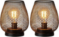 Set of 2 Battery Operated Lamp LED Table Lantern, Brown Metal Cage Cordless Lamps with LED Bulb，Vintage Decorative Outdoor Lantern for Weddings, Parties, Patio, Events for Indoors Shelf Decor