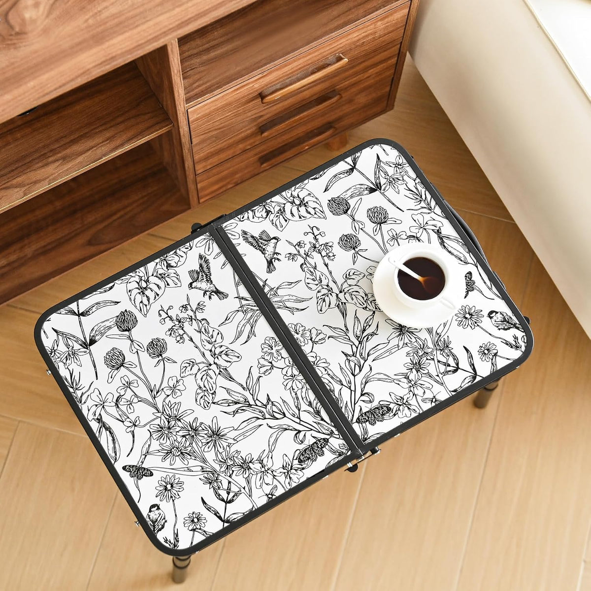 YihuiKo Small Camping Table, Vintage French Floral Pattern Folding Table
