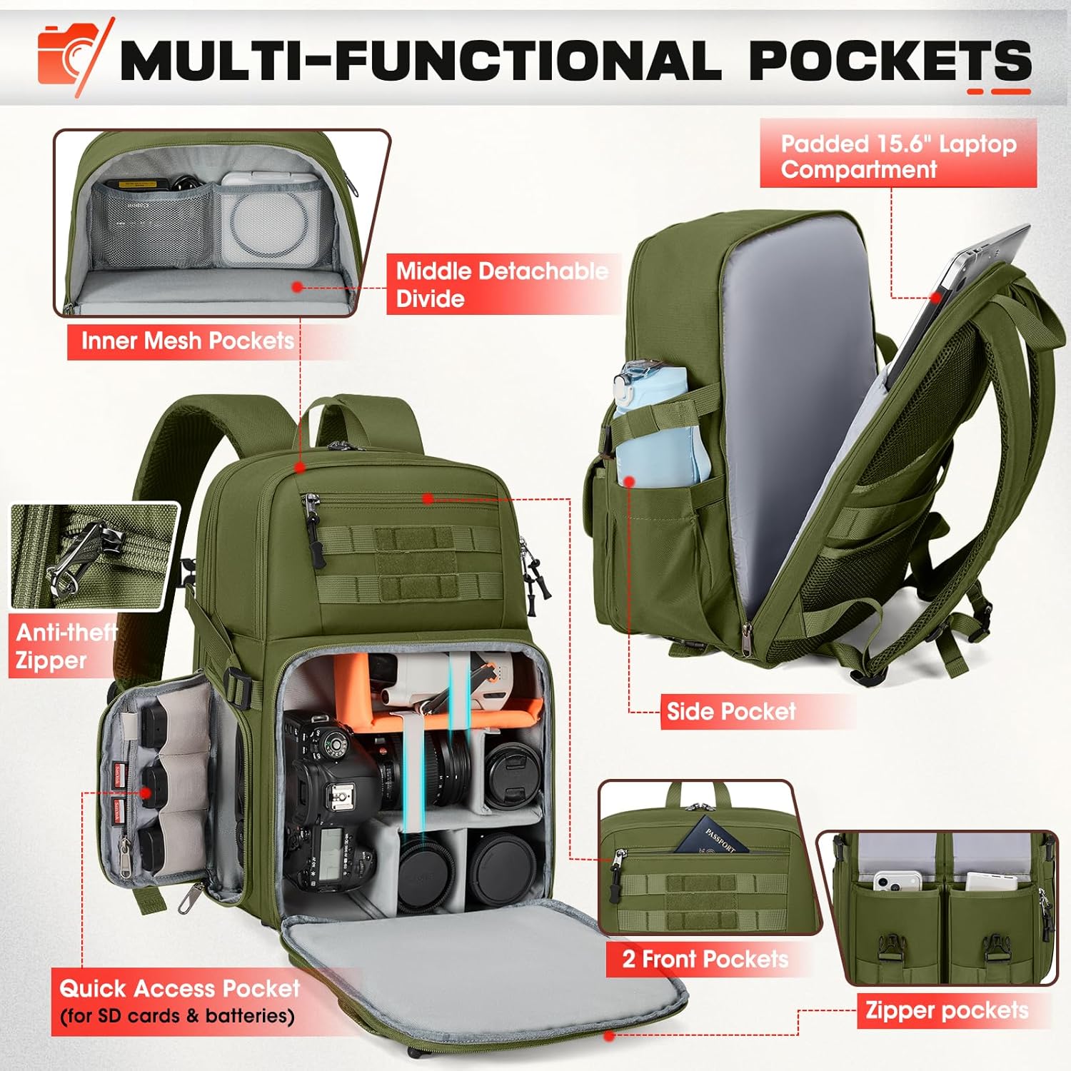 RAINSMORE Camera Backpack, DSLR/SLR/Mirrorless Camera Bag for Photographers