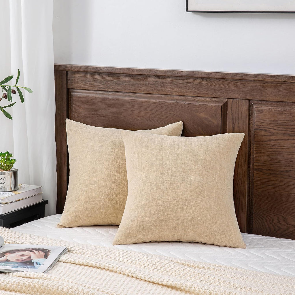 GAWAMAY Decorative Couch Throw Pillow Covers 18x18 Inch Set of 2 Beige