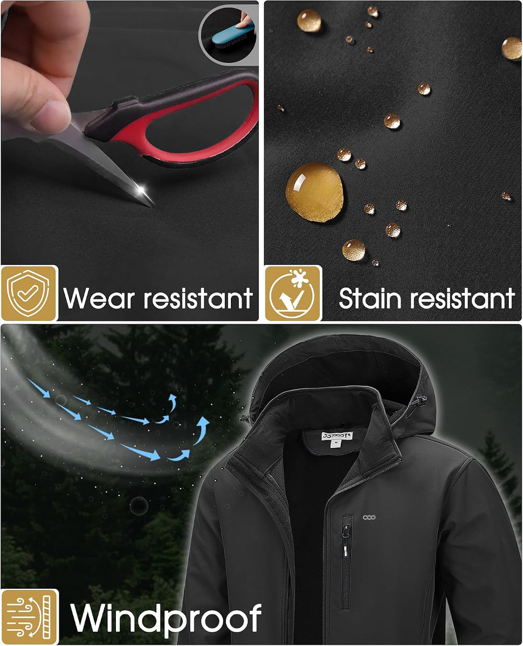 33,000ft Men's Hooded Softshell Jacket Waterproof Fleece Windbreaker Jacket