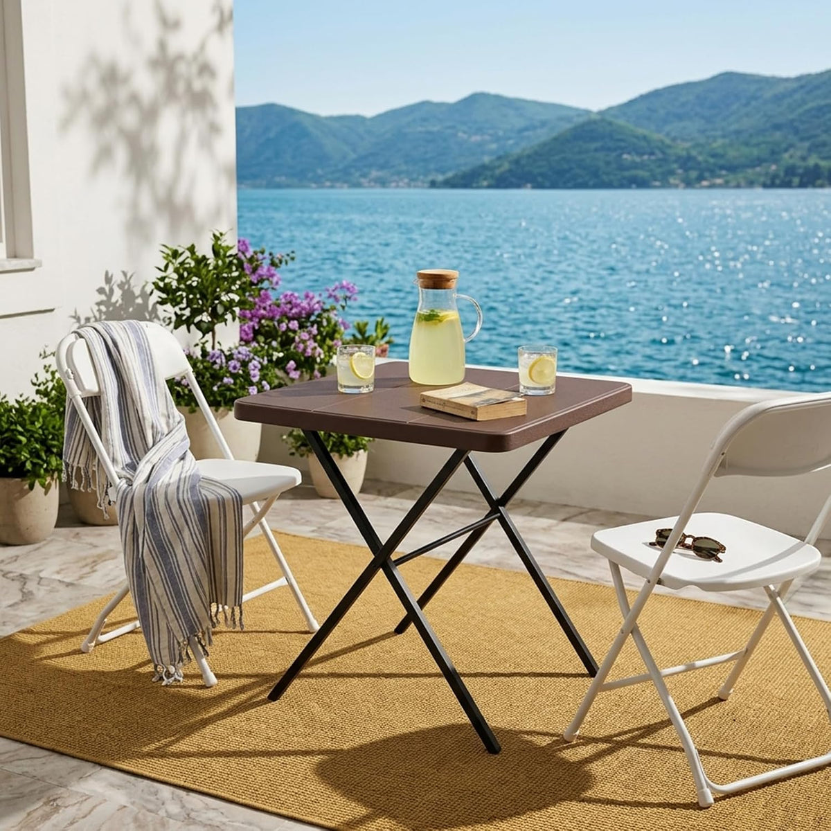 Folding Table, 27" Small Foldable Table No Assembly, Square Folding Card Table with Heavy-Duty Steel Frame, Portable Indoor Outdoor Tables for Camping, Patio, Picnic, RV, Dorm, Small Spaces