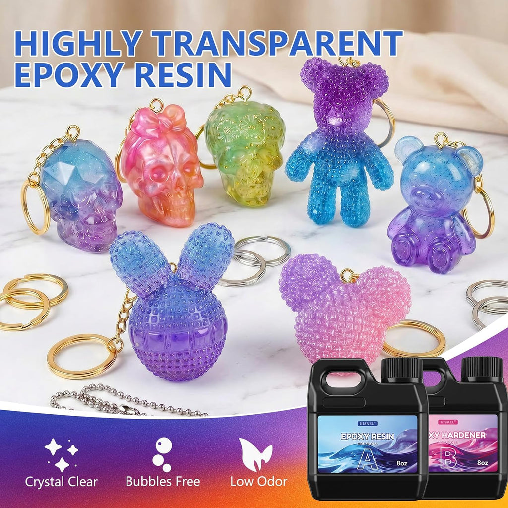 KISREL Epoxy Resin Kit 16OZ with 3D Molds, Electric Drill, Color Dyes Tools