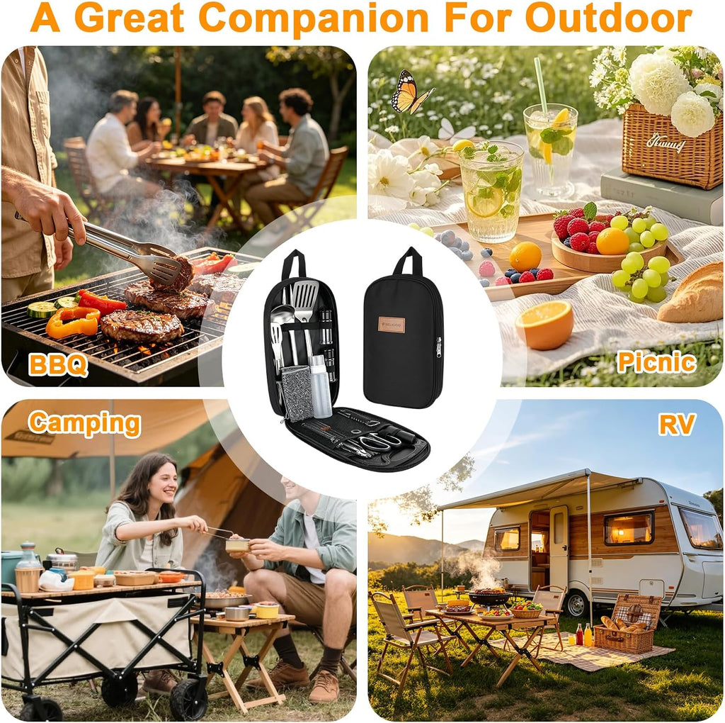 Camping Utensil Set 18 Pcs, Camping Cooking Set with Storage Bag