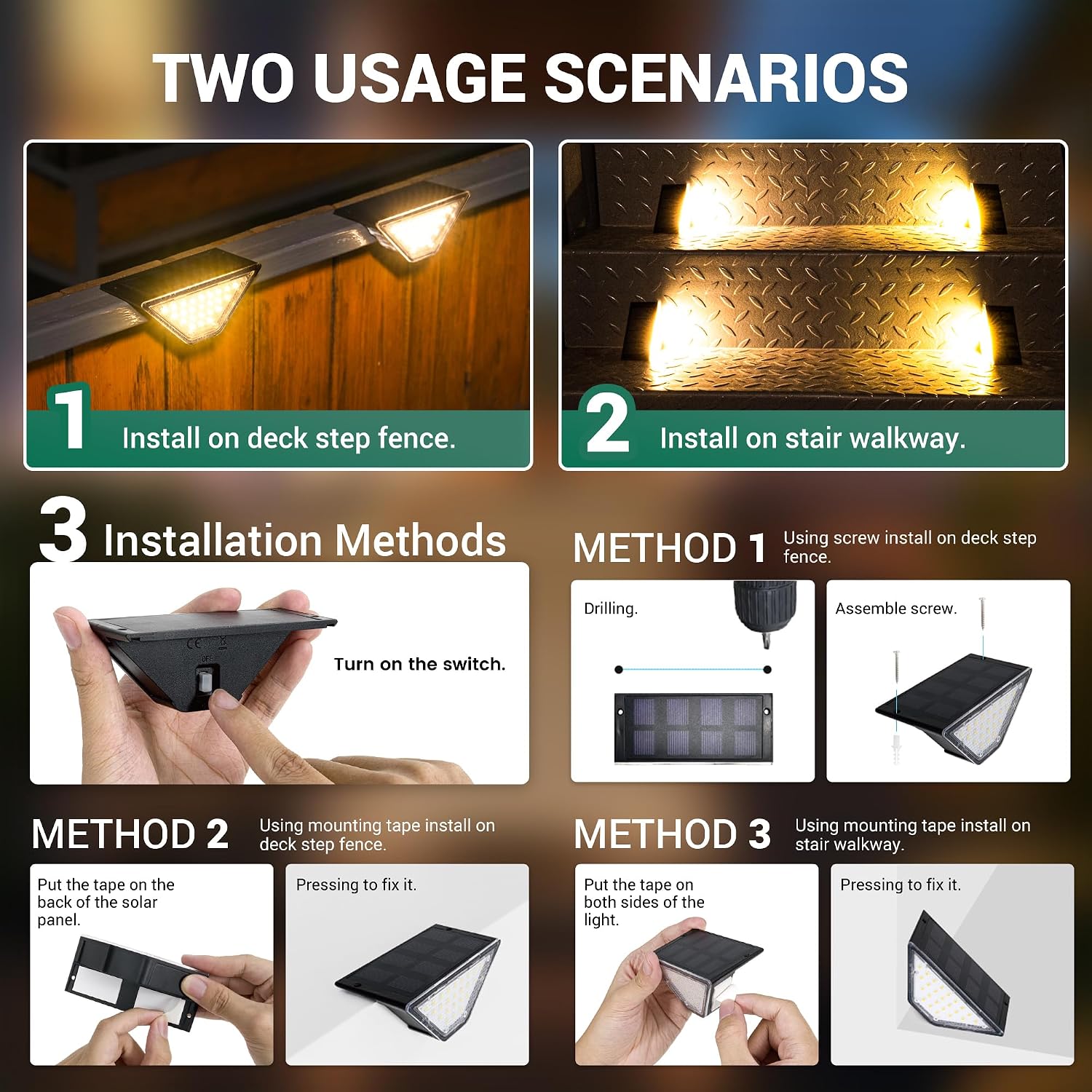 Solar Step Lights Waterproof, Stair Lights Outdoor Decor, 6 Pack Warm White