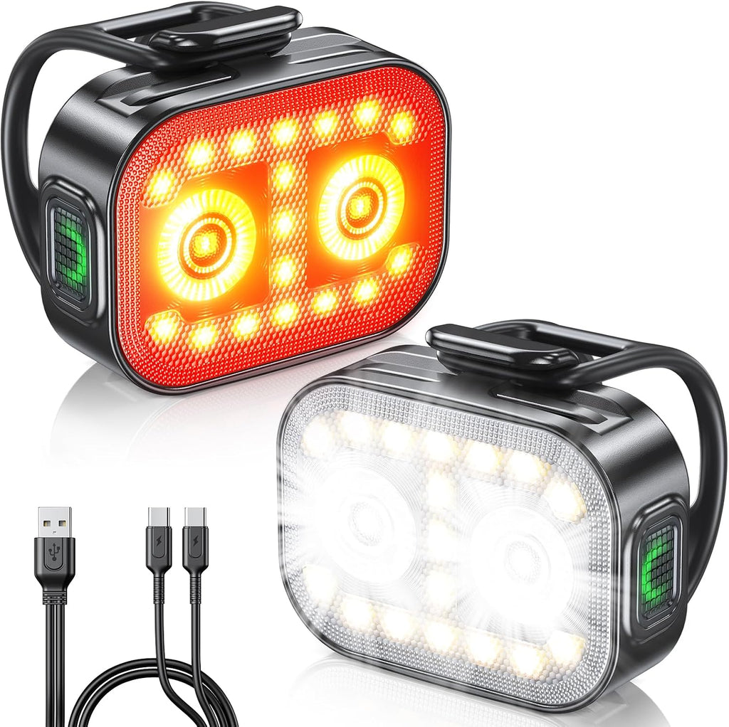 WOCBUY Bike Lights, Ultra-Slim & Lightweight Rechargeable Bicycle Lights Set, [5+6 Modes] Dual USB-C Bike Lights Front and Back, IP65 Waterproof Bicycle Lights for Night Riding Road Cycling