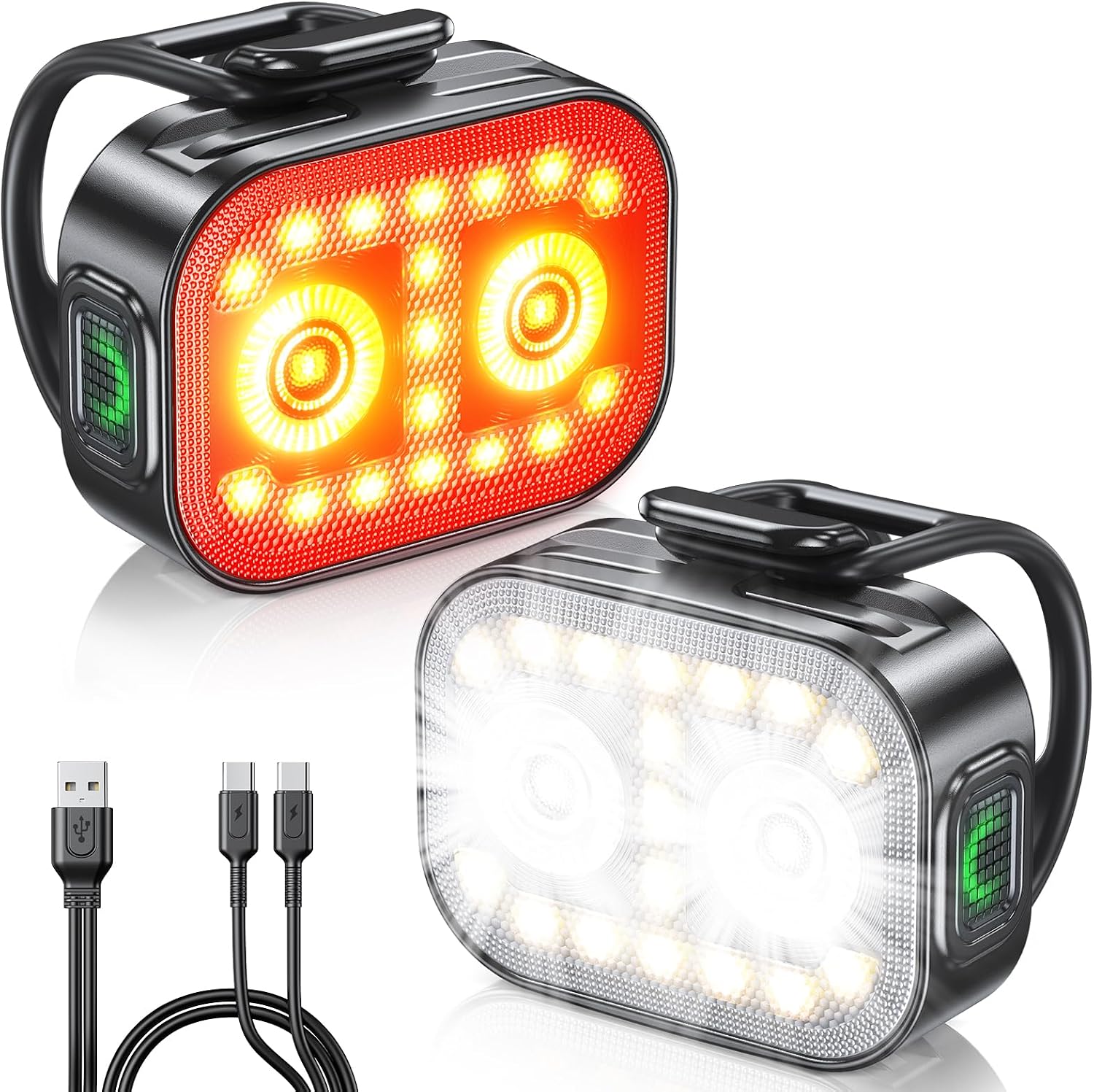 WOCBUY Bike Lights, Ultra-Slim & Lightweight Rechargeable Bicycle Lights Set, [5+6 Modes] Dual USB-C Bike Lights Front and Back, IP65 Waterproof Bicycle Lights for Night Riding Road Cycling