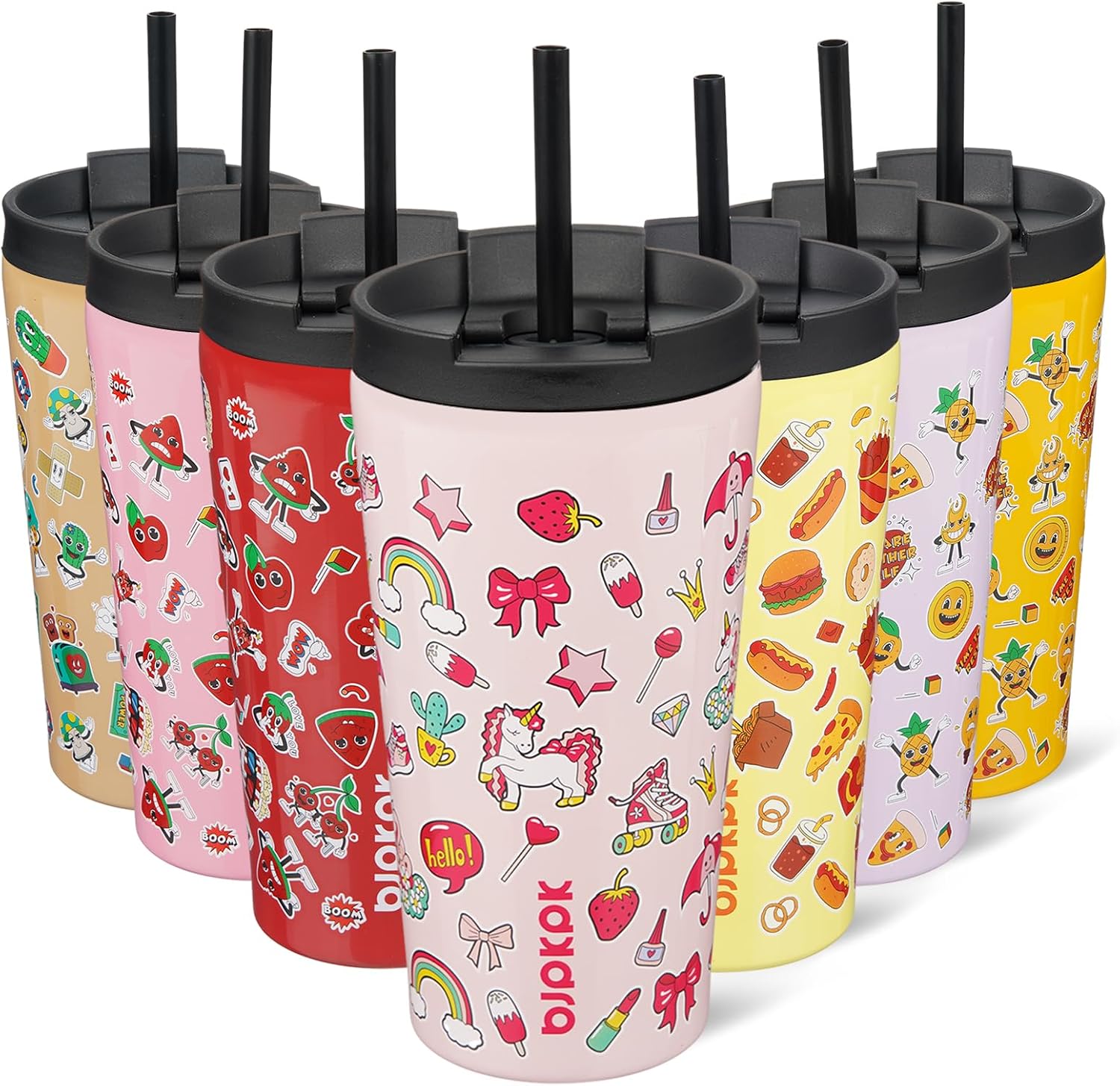 BJPKPK 18 oz Coffee Tumbler with Straw, Insulated Stainless Steel Cup