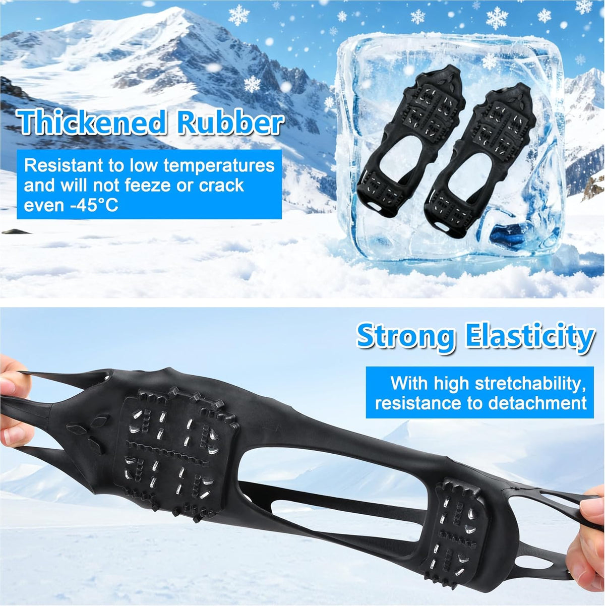 Ice Snow Cleats for Shoes and Boots, Walk Traction Cleats Crampons 24 Studs Anti Slip Ice Snow Grippers Overshoe for Women Men Kids Walking on Snow Ice