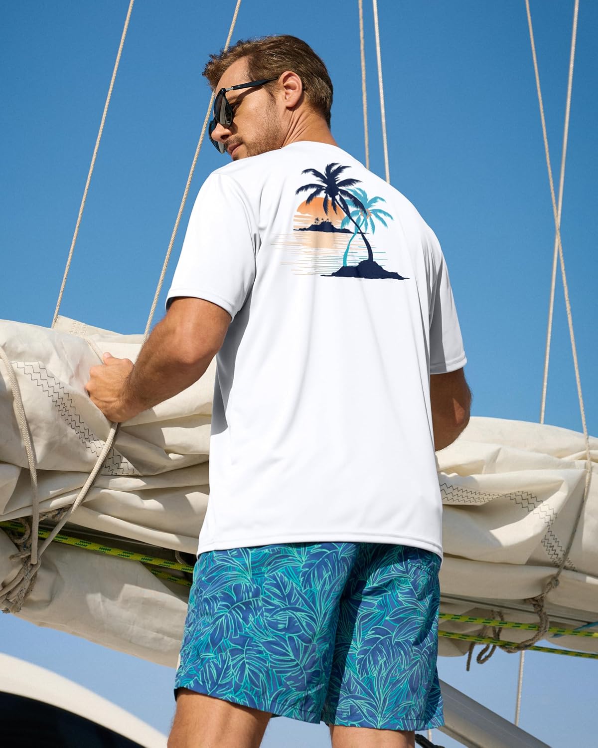 Pudolla Men's Fishing Swim Graphic Shirts Short Sleeve Sun Protection UV UPF 50+ SPF Tee Quick Dry Lightweight Water Tops