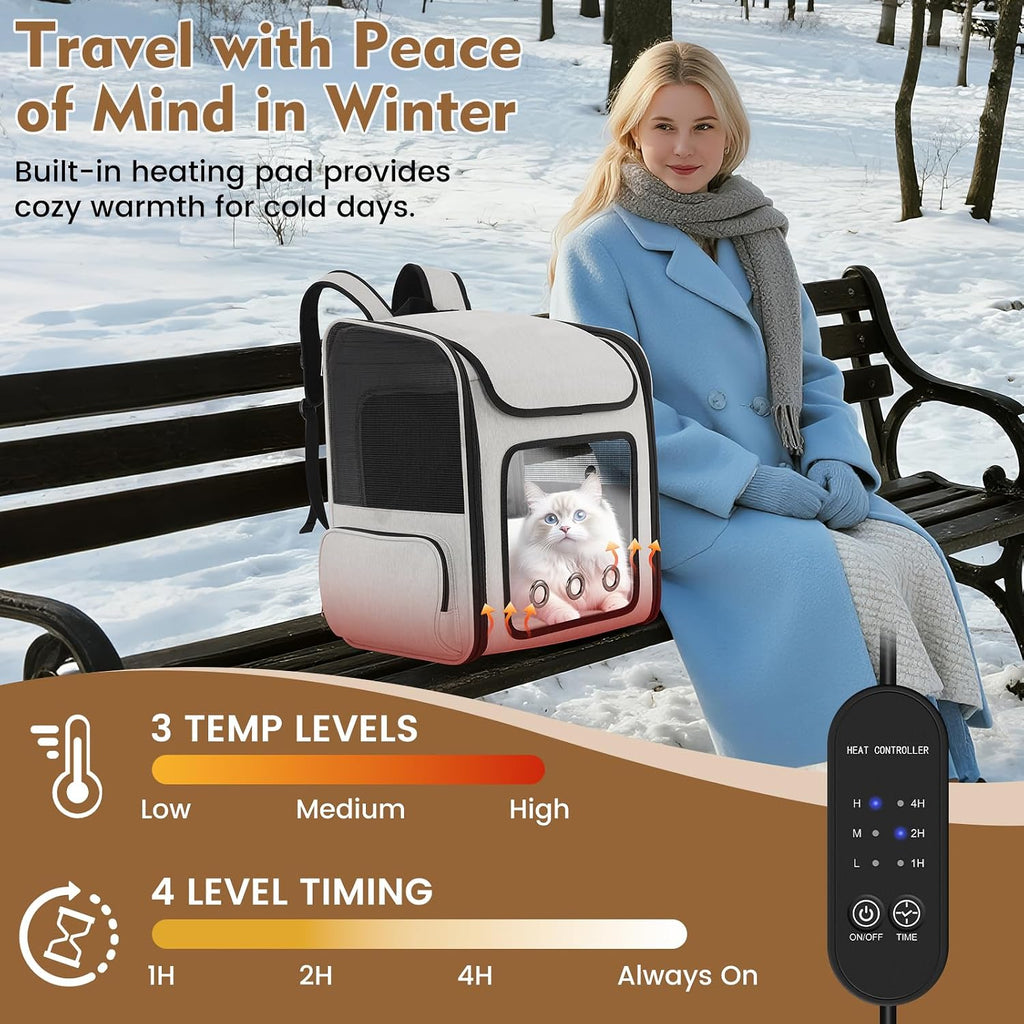 Cat Backpack Carrier with Cooling Fan & Heating Pad up to 18 lbs